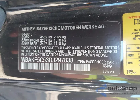 2013 BMW 328I xDrive from USA, damaged, VIN WBAKF5C53DJ297838